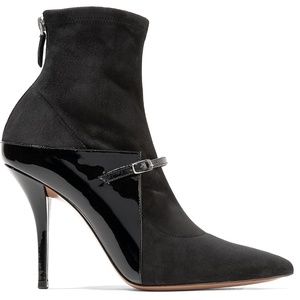 Feminine patent-leather & stretch-suede sock boots